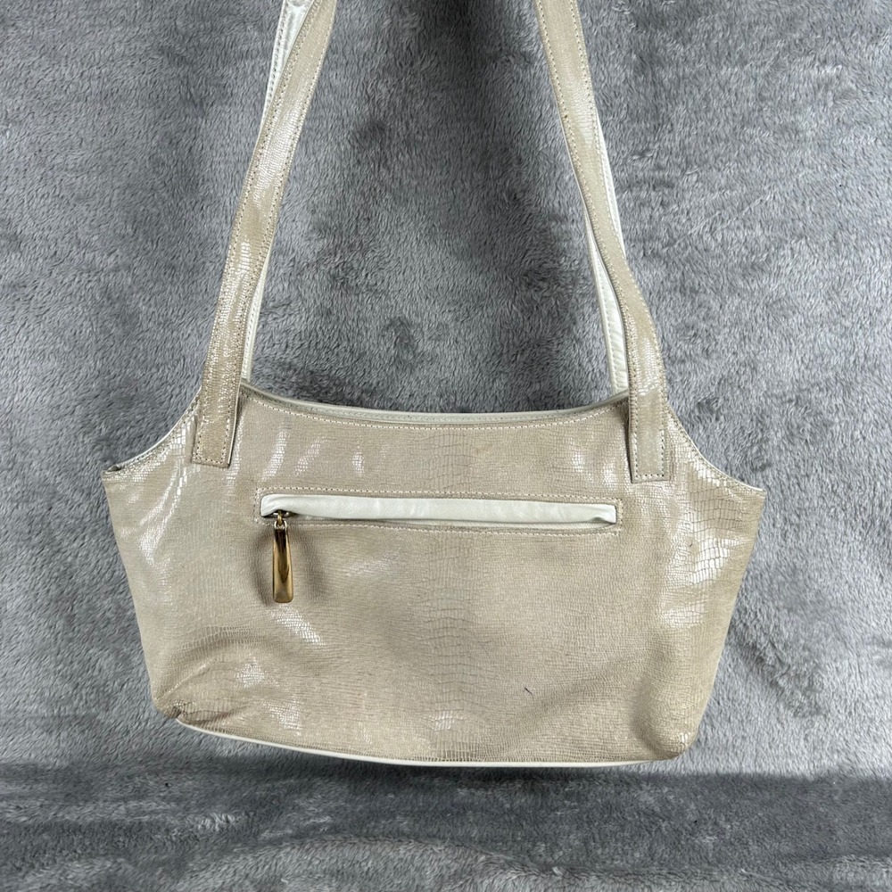 Dawli Handbags Beige Lizard Embossed Leather Shoulder Bag Made in USA Vintage
